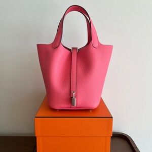 Hermès Picotin Lock 18 Taurillon Clemence Rose Azalée with Palladium Hardware